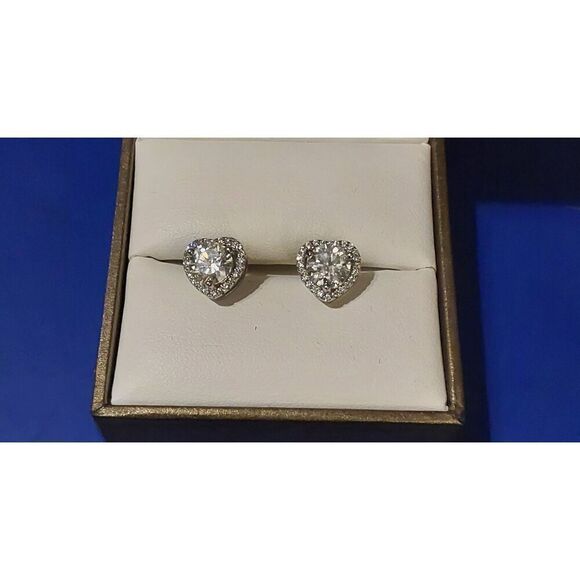 CERTIFIED~2 Carat Genuine Moissanite Halo Heart Stud Earrings~VALENTINE SALE - Picture 1 of 6